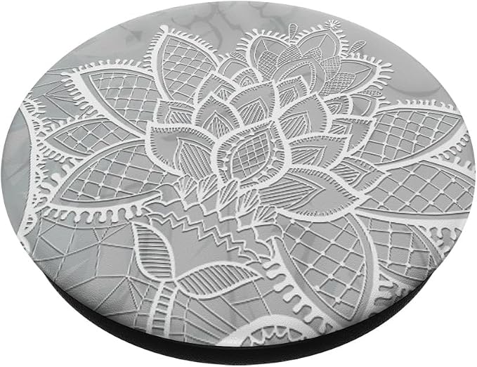 White Grey Lotus Mandala Floral Geometric Sacred Yoga Gift PopSockets Adhesive PopGrip