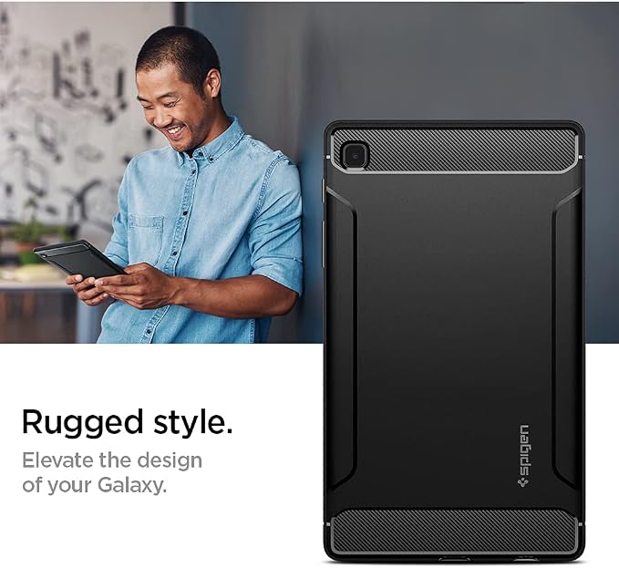 Spigen for Galaxy Tab A11+ Plus Case (2025) Rugged Armor Slim Protective Case with Carbon Fiber Design and Air Cushion Technology Matte Black