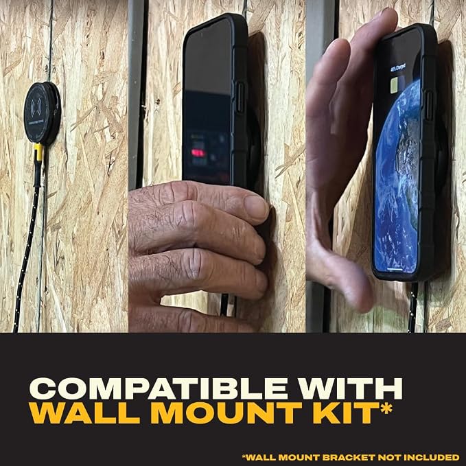 DEWALT Heavy Duty Wireless Charger 15W Max Cell Phone Charger | Wireless Charging Pad for MagSafe Compatible iPhone 17/16/15/14/13/12 Plus Pro Max Includes Wall Mounting Plate