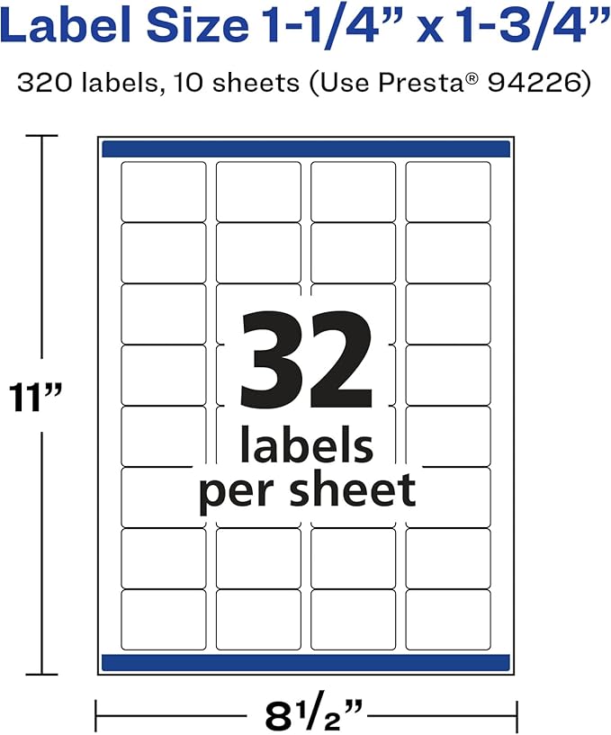 Avery Glossy White Rectangle Labels, Sure Feed Technology, 1.25" x 1.75", 320 Glossy White Labels, Permanent Adhesive, Laser/Inkjet Printable