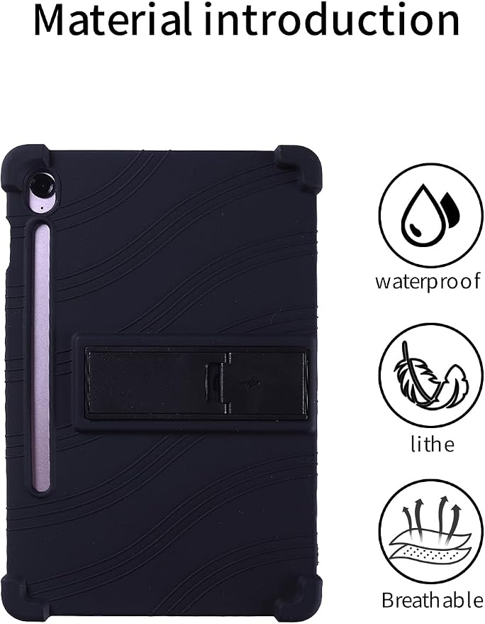 for Samsung Galaxy Tab S10 FE 11 Inch Tablets CaseBOVUGAC Soft Silicone Adjustable Stand Shockproof Kids Friendly for 10 Inch Tablets(Black)