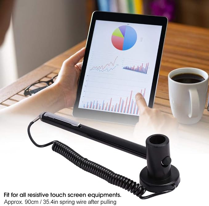 Richer-R Stylus PenTouch Screen Pen Active Stylus Capacitive with Spring Rope for Resistive MP4 / Writing BoardCapacitive Stylus Pen for Touch Screen for POSPDAIndustrial PC(Black)