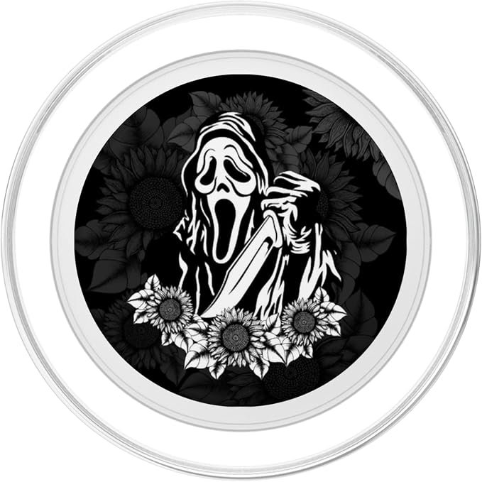 Horror with Sunflowers Scary Movies Lovers Halloween PopSockets Adhesive PopGrip