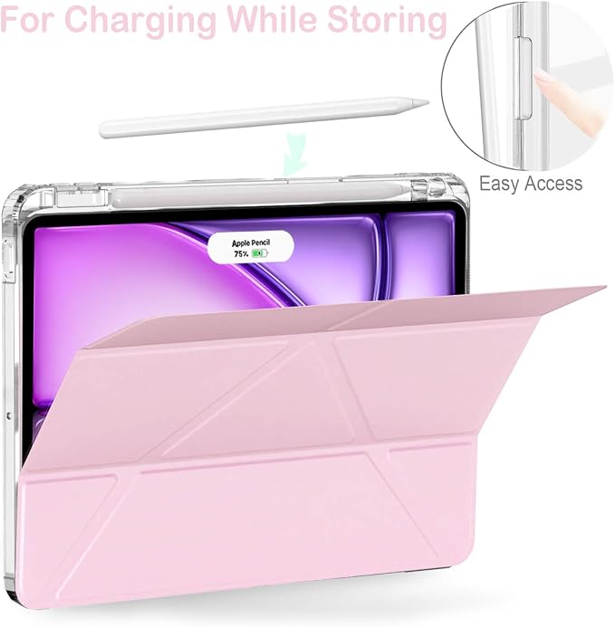 Feams Case for iPad Air 11-inch M4 2026 / M3 2025 / M2 2024 iPad Air 5th/4th Generation 2022/2020 10.9 Inch Y-Fold Standing Case Clear Back with Portrait Stand &amp Pencil Holder Beige Checkered