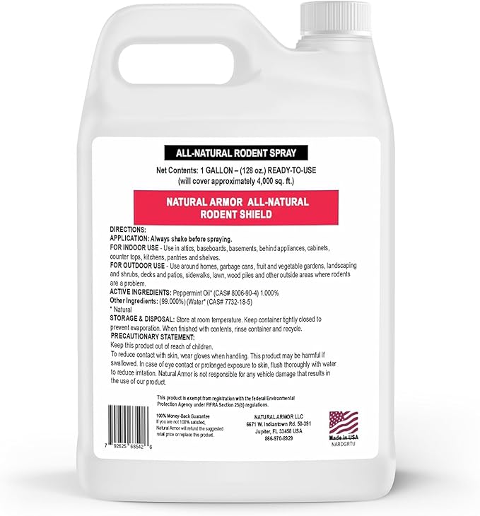 Peppermint Repellent for Mice/Mouse, Rats & Rodents. Natural Spray for Indoor & Outdoor Use. Natural Armor Rodent Shield. 320 Fl Oz (2.5 Gallons)