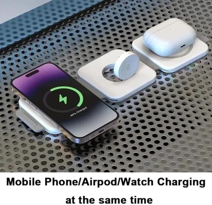 Foldable 3 in 1 Fast Charging Pad Desktop Wireless Charger for iPhone 17 16 15 14 13 12 Pro Max iWatch 10 9 8 7 6 AirPods Pro 2 (Black)