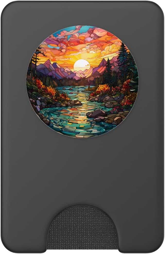 Sunset Stained Glass Mosaic Landscape Scene PopSockets Adhesive PopGrip