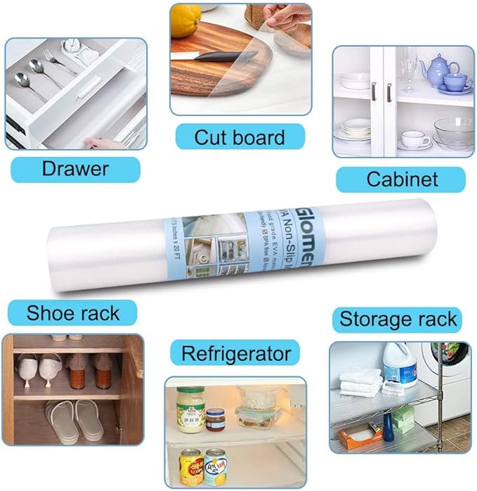 Drawer Liners for Kitchen, Shelf Liners, Washable Oil-Proof Cabinet Liner for Refrigerator, Cabinet, Drawer, Storage, Shelves, Non-Slip Shelf Liner (17.5 Inches x 20 FT x 2 Rolls)…