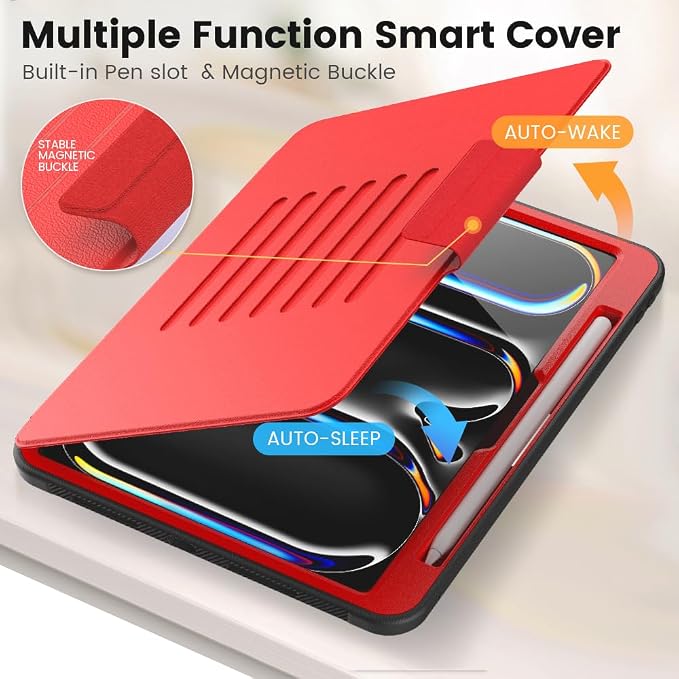 for iPad Pro 11 inch Protective Case M5 2025/M4 2024: Heavy Duty Shockproof Case with Pencil Holder - 360°Rotating Handle/Stand - Screen Protector - Shoulder Strap Black/Sky Blue