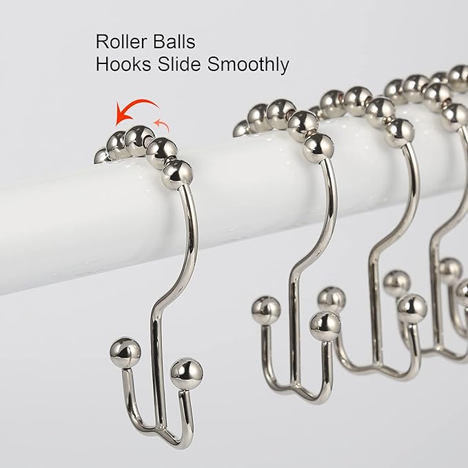 Shower Curtain Hooks, Goowin Shower Curtain Rings, Stainless Steel Shower Curtain Hooks Rust Proof Free Sliding Double Shower Hooks for Curtain, Shower Curtains & Liners (Nickel)