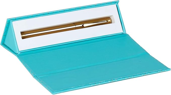 Erin Condren Designer Desk Accessories - Gold Gel Pen in Mid Century Circles Gift Box - Refillable Black Ink. Features Gel Ink, Black Colored Ink, Gold Metal Barrel