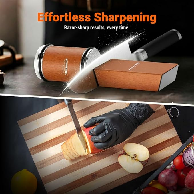 Rolling Knife Sharpener Kit, Diamond & Ceramic Sharpening Discs, 15° & 20° Magnetic Angle Guide, Fast & Safe Sharpening System for Kitchen, Chef & Pocket Knives, Razor Sharp Edge