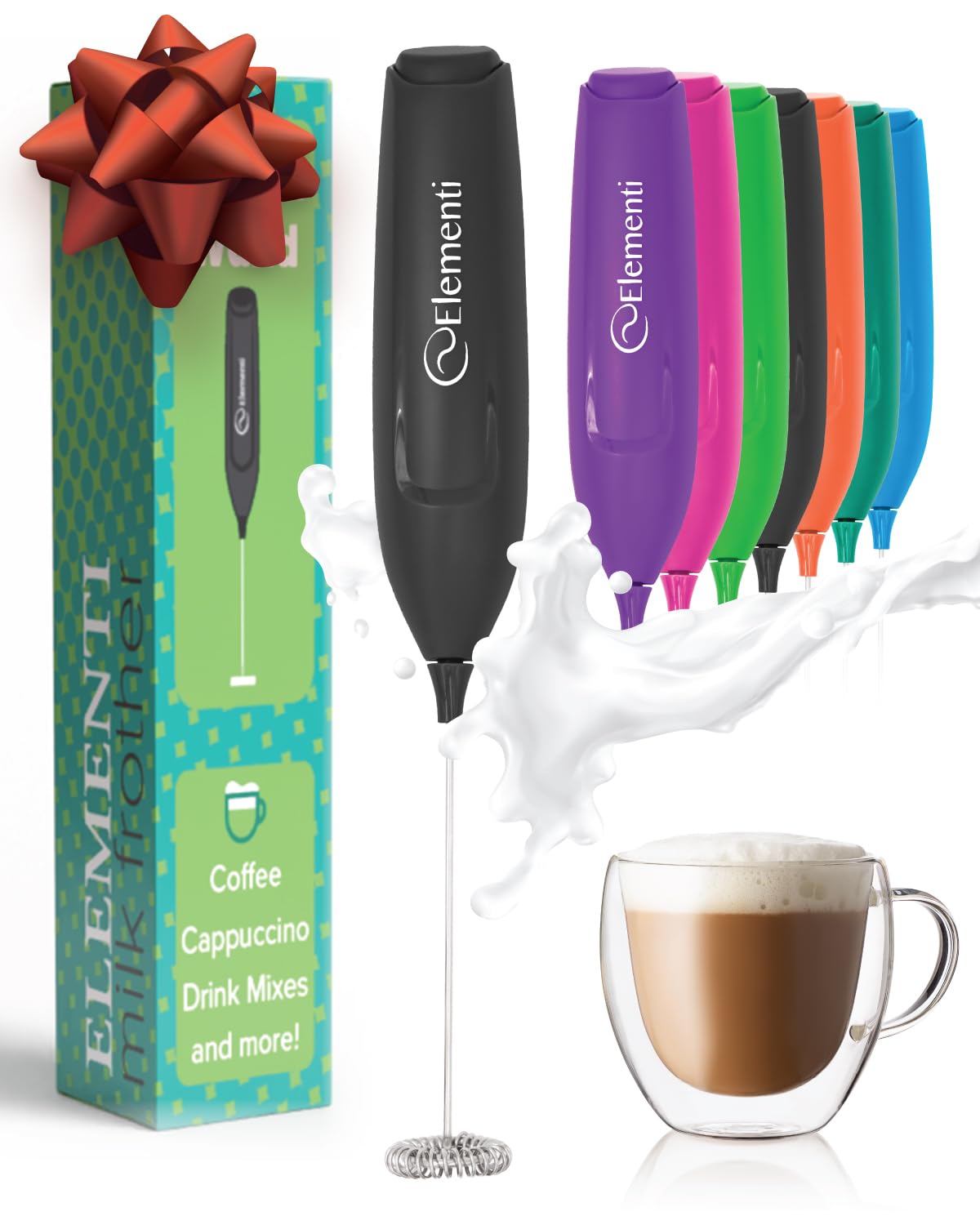 Elementi Powerful Frother Wand – Lightweight Milk Frother & Drink Mixer Handheld, Matcha Whisk for Dreamy Lattes, Powerful Coffee Mixer Wand & Blender Stirrer - Make Creamy Cappuccinos at Home (Teal)