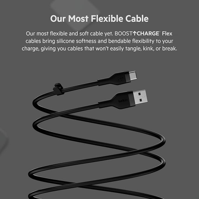 Belkin USB A to USB C Cable 6.6ft iPhone Charger Cord | soft-touch silicone finish includes cable clip iPhone 17 Samsung Galaxy S25 Pixel 9 Nintendo Switch 2 everyday cable