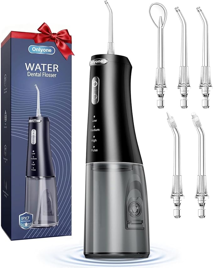 Onlyone Rechargeable Cordless Water Flosser with Adjustable Water Pressure for Daily Oral Care, Power Dental Flosser for Home and Travel Use, Portable Oral Irrigator for Sensitive Gums and Braces Care