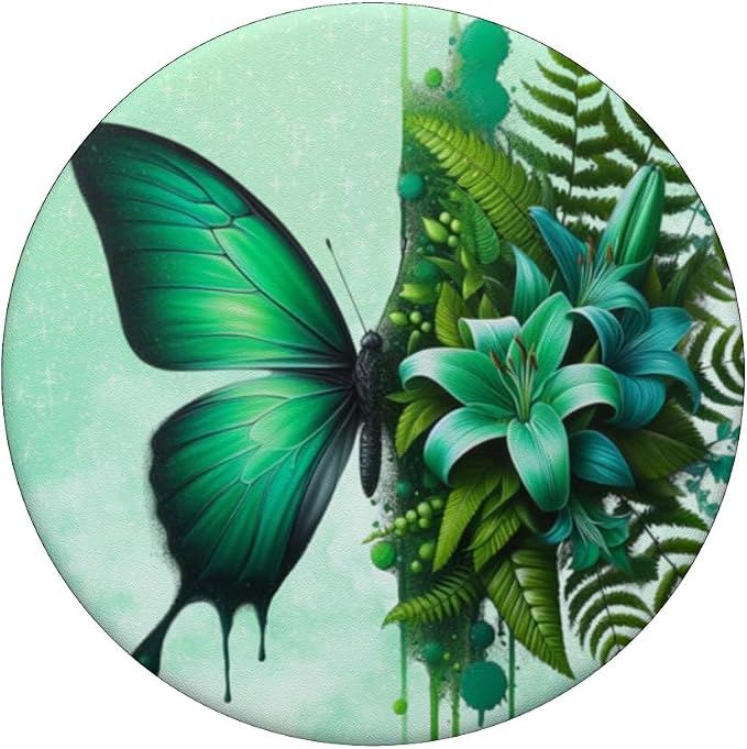 Floral Butterflies Flower Phone Grip Pop Out Green Butterfly PopSockets Adhesive PopGrip
