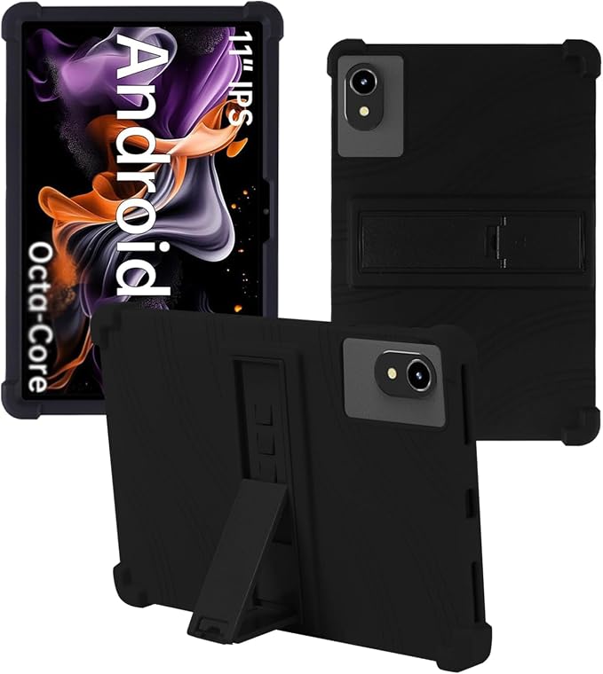 Case for ApoloMedia EP1095T 11 Tablet 2025 Android 15，WUNIAK Shock Proof Lightweight Stand Rubber Shell Protective CoverKids Friendly Soft Silicone Adjustable Stand CoverBlack