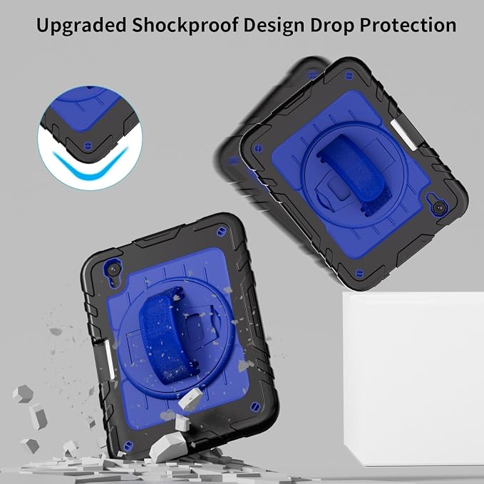 for iPad mini 7 A17 Pro/iPad mini 6 8.3 Inch Case iPad mini 7th/6th Generation Case (2024/2021) with Pencil Holder/Kickstand Hand Strap/Shoulder Strap Black