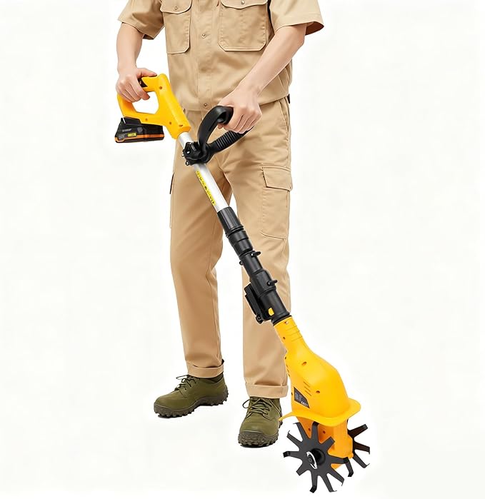 20V Cordless Tiller Cultivator,250RPM Handheld Electric Garden Tilling Tool with Extendable Pole, Mini Portable Rechargeable Battery Powered Tiller Rototillers for Gardening Farm Soil Cultivation