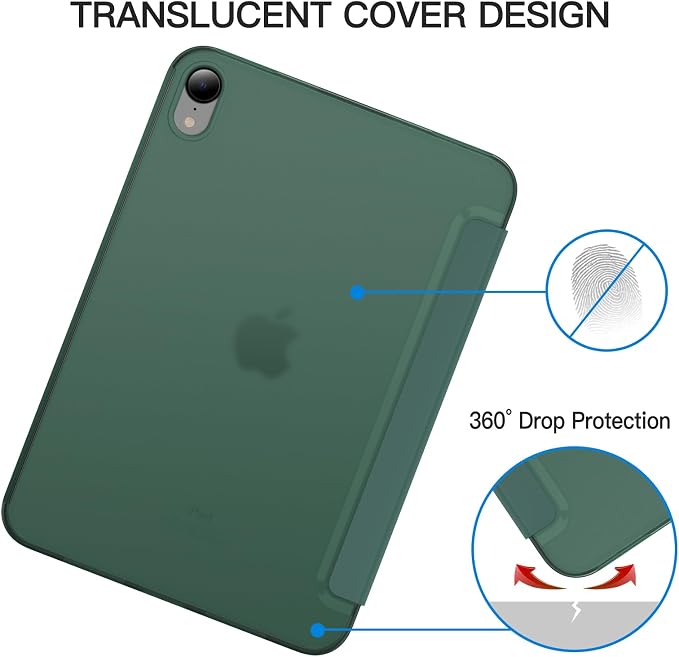 JETech Case Cover for iPad mini A17 Pro/6th Gen (2024/2021) Blue | Slim Translucent Back Design Tri-Fold Stand Auto Wake/Sleep Lightweight Shockproof Protection