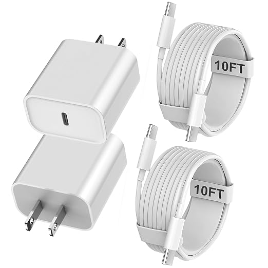 iPhone 17 16 15 Charger Fast Charging 2Pack 10FT Extra Long USBC to C Cable Cord with 20W Apple iPad USB C Fast Charger USB C Wall Charger Block for iPhone 17/16 Pro Max/17 Air/16 Pro/15/15 PlusiPad