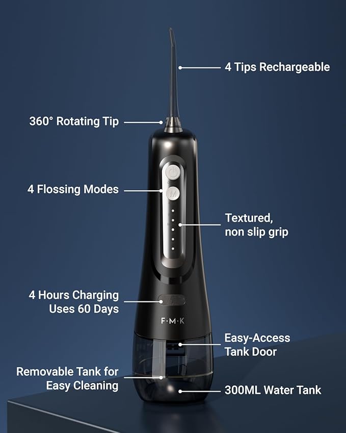 FUMEIKANG Water Flosser & Electric Toothbrush for Adults Oral Irrigator & Sonic Toothbrush 2-1 Oral Clean Kit (Black)