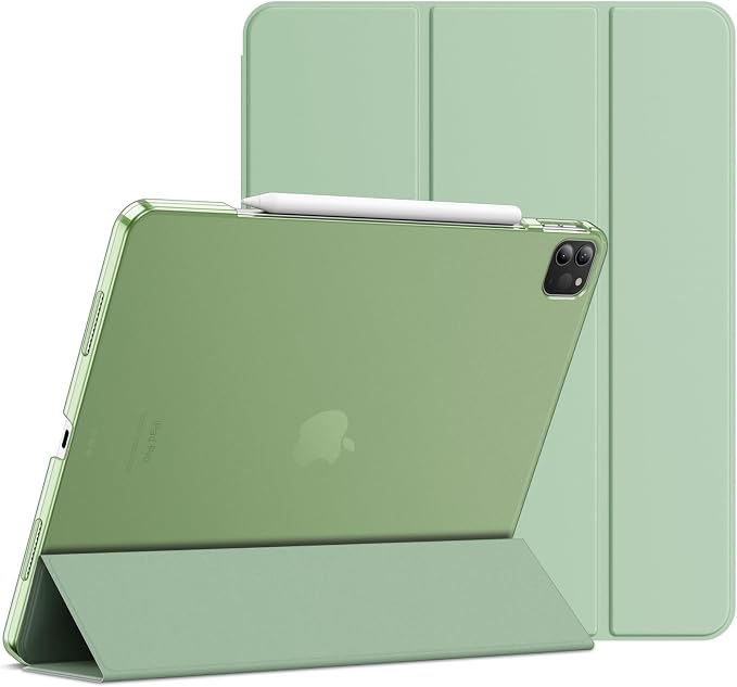 JETech Case Cover for iPad Pro 12.9 6th/5th Gen (2022/2021) Black | Slim Translucent Back Design Tri-Fold Stand Auto Wake/Sleep Lightweight Shockproof Protection