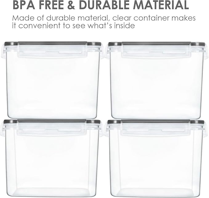 Vtopmart Food Storage Containers 3.3 quart / 3.6L, 4 Pieces BPA Free Plastic Airtight Canister for Flour, Sugar, Baking Supplies, with 4 Measuring Cups and 24 Labels,Black