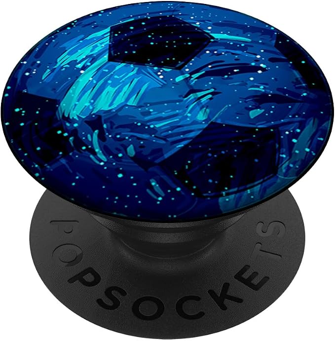 Galaxy Soccerball Blue Cool Sport Art Football Player Gift PopSockets Adhesive PopGrip