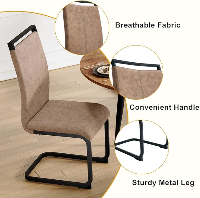 42"-54" Extendable Dining Table Set for 4, Round Dining Table Set for 4, 0.73" Thick Wood Tabletop with Smooth Edge, Black Metal Leg with Non-Slip Footmat, 4 Soft PU Chairs, for Kitchen, Small Space