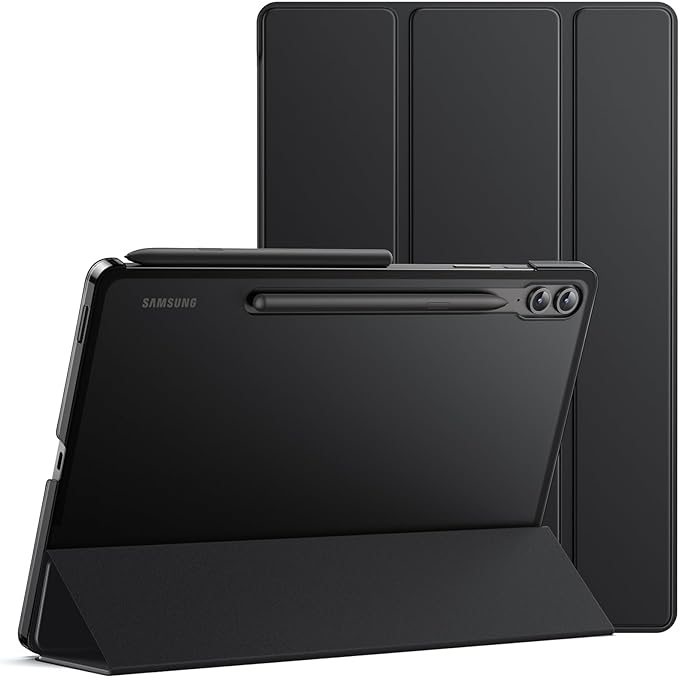 JETech Case for Samsung Galaxy Tab S9 FE Plus Black | Cover Slim Translucent Back Tri-Fold Stand Support S Pen Charging Auto Wake/Sleep Lightweight Shockproof Protection