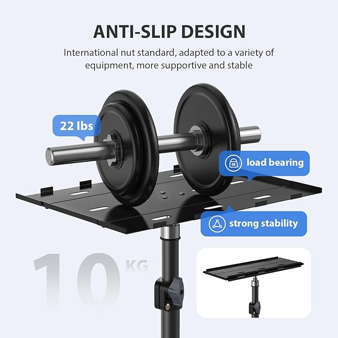 LEORFI Projector Stand Tripod, Laptop Tripod Stand, Foldable Portable Projector Floor Mount, Height Adjustable from 17.7" to 45.2", with Folding Plate, Capacity 22lb, for Outdoor Movies, Home, Office