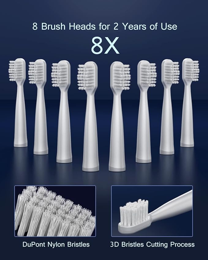 AJELU High Vibration Sonic Electric Toothbrush for Adults with 2 Minutes Smart Timer, Fast Charge Lasts Long, 5 Optional Modes, 8 Replacement Brush Heads Ultra Whitening, White