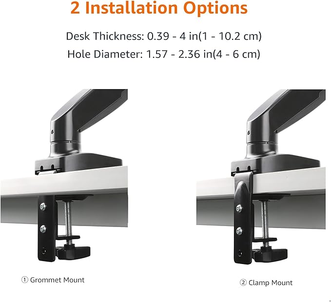 Amazon Basics Gas Spring Dual Computer Monitor Arm Desk Mount, Adjustable, Holds up to 27" Monitors, Black