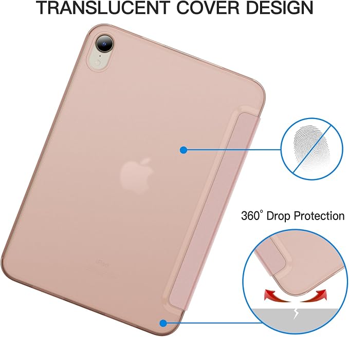 JETech Case Cover for iPad mini A17 Pro/6th Gen (2024/2021) Blue | Slim Translucent Back Design Tri-Fold Stand Auto Wake/Sleep Lightweight Shockproof Protection