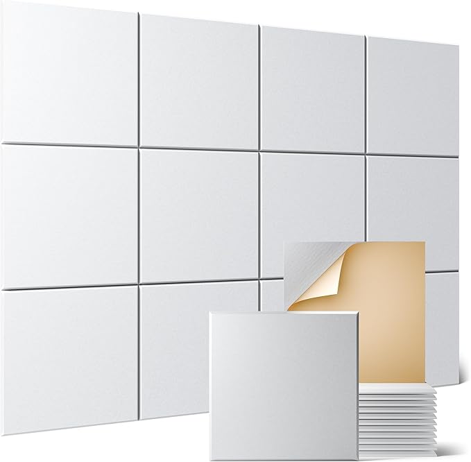 Sonicism 12 Pack Acoustic Wall Panels with Self-Adhesive, 12" X 12" X 0.4" Sound Proof Foam Panels, Decorative Soundproof Wall Panels, Sound Proof Absorbing Tiles for Home & Offices, White
