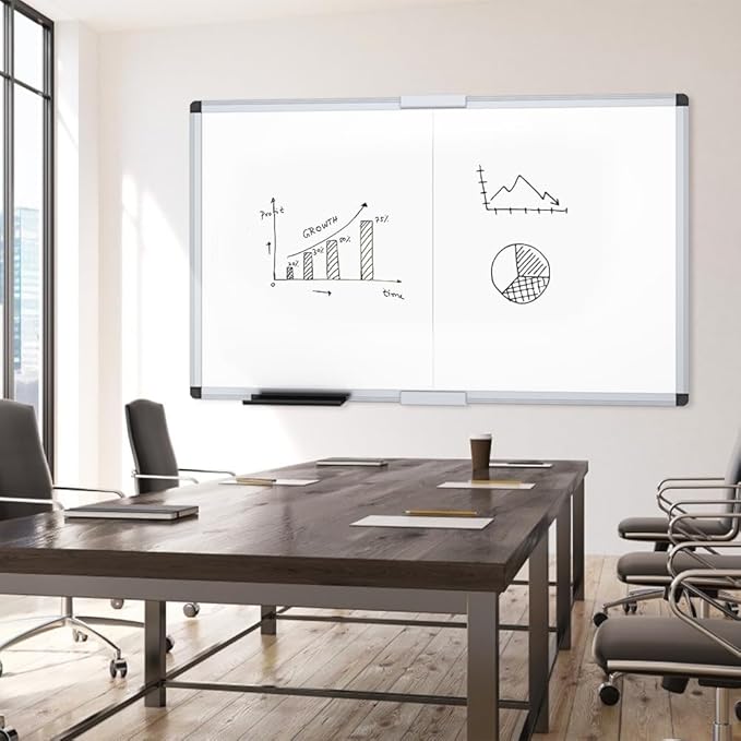 VIZ-PRO Magnetic Dry Erase Board, 72 X 40 Inches, Foldable Wall-Mounted Whiteboard with Silver Aluminum Frame & Marker Tray for School Office and Home