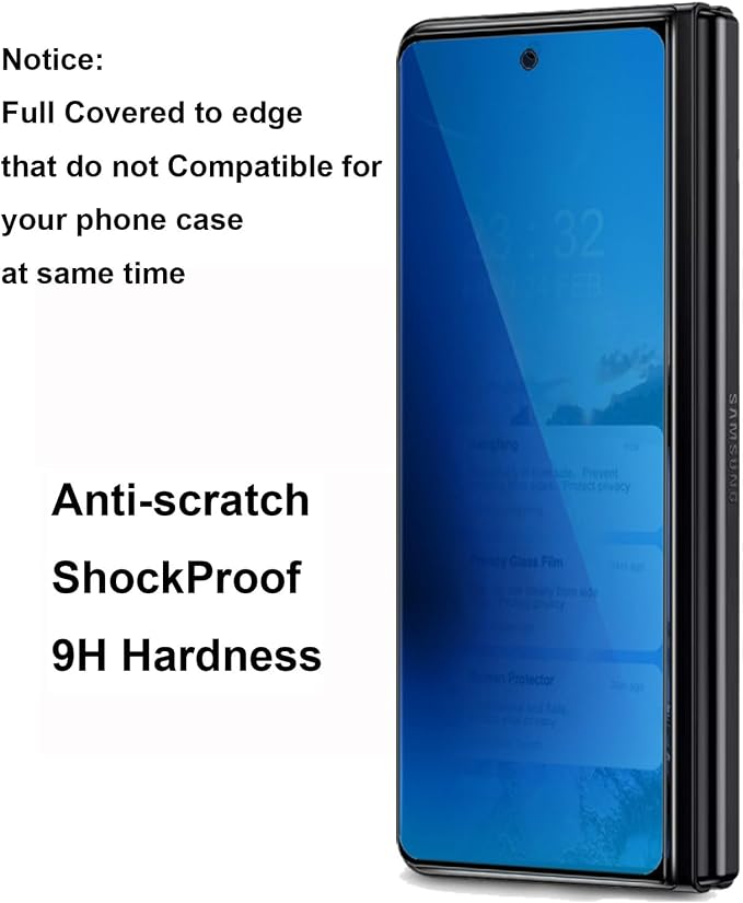 2 Pack Outer Anti-Blue Privacy Tempered Glass For Samsung Galaxy Z Fold 5 / Z Fold 4 Front Mirror Anti-Spy Screen Protector Anti-Peeping Full Covered Film Electroplated Blue