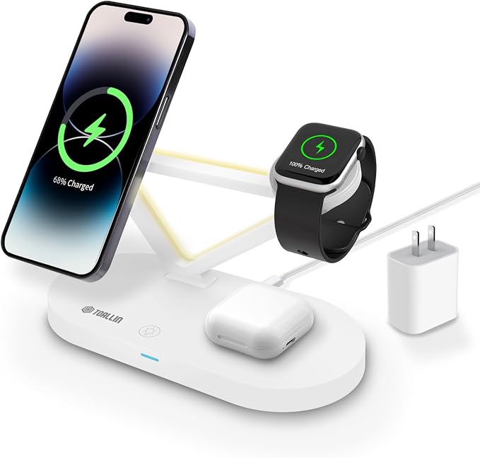5-in-1 Magnetic Wireless Charging Station with Night Light Wireless Charger for iPhone12 13 14 15 Pro Max &amp Airpods &amp iWatch Series Fast Charging Stand Dock for Apple Multiple Devices