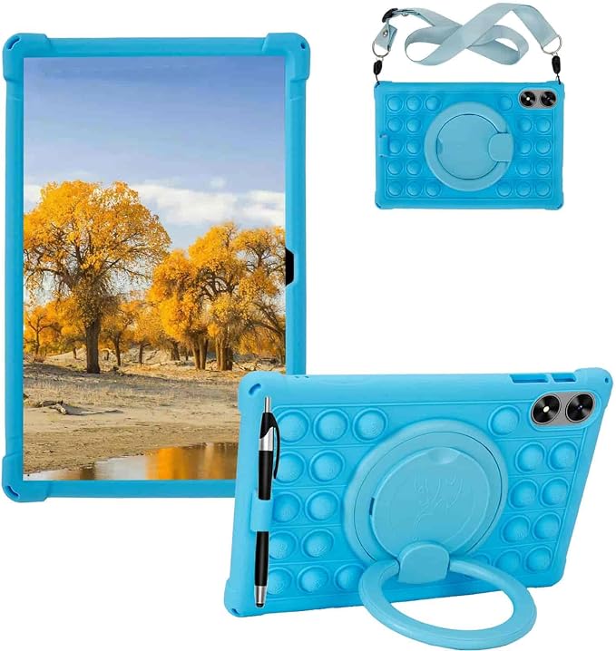 Silicone Tablet Case 360 Rotating Stand/Handle and Shoulder Strap Stylus Pen Soft Cover Compatible with Frameflow P10_ASHARECLOUD P10_T/P10C 10.1 inch Black