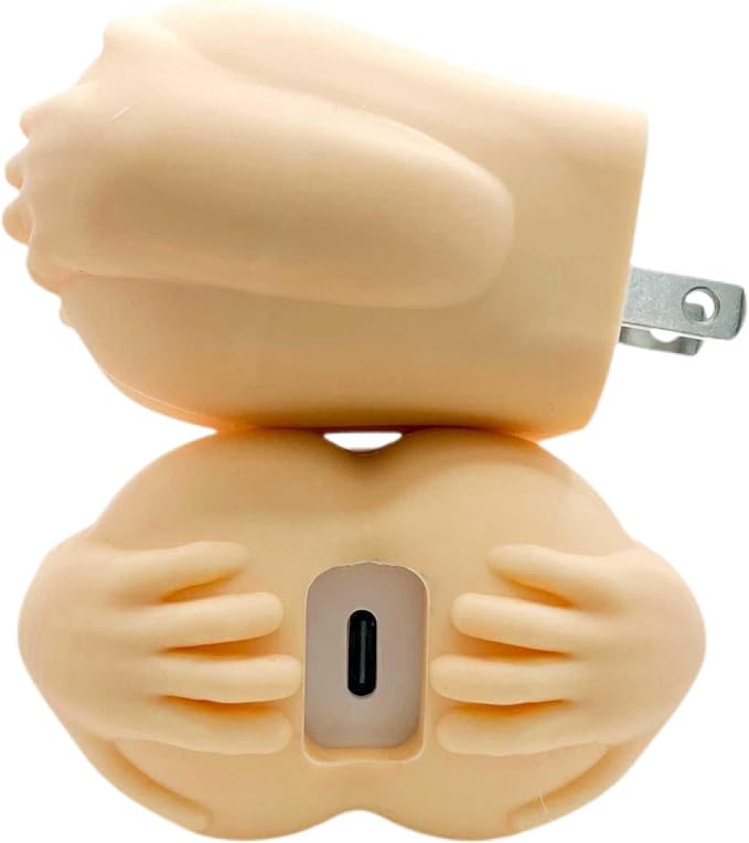 Butt-Shaped Wall Charger Block 20W Fast Charging Power Adapter Funny Gag Gift in Dark Skin Tone USB A