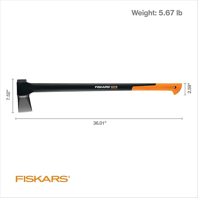 Fiskars X27 Super Splitting Axe, 36" Wood Splitting Axe for Medium to Large Size Logs with Shock-Absorbing Handle, Split Firewood, Forged Steel Blade, Bushcraft Gear and Camping Hatchet