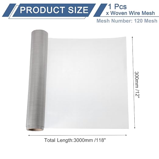 uxcell 120 Mesh 118" x 12" Woven Wire Mesh, 304 Stainless Steel Air Vent Filter