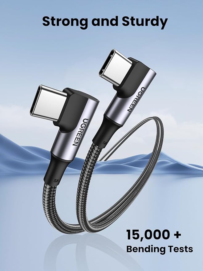 UGREEN 100W Right Angle USB C Cable 90° Ends Fast Charging 10ft | Both ends 90° for gaming &amp bedside. For iPhone 17/16/15 MacBook Galaxy S26/S25/S24 Pixel 10 iPad Switch