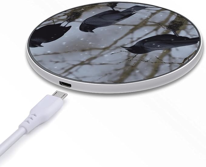 Black Crow Birds Wireless Charger 10W Qi-Certified Fast Wireless Charging Pad with USB Cable &amp LED Indicator Fashion Charger Mat Portable Charging Station for All Qi-Enabled Phones