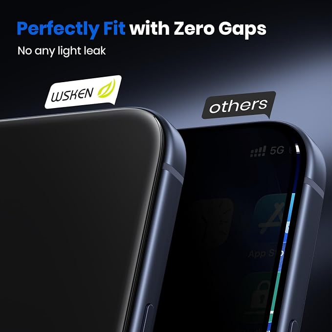 WSKEN Privacy Screen Protector for iPhone 17 Pro - Full Coverage Tempered Glass 24° Anti Spy Private Screen Auto Alignment Installation Tool Full Edge Case Friendly Protector