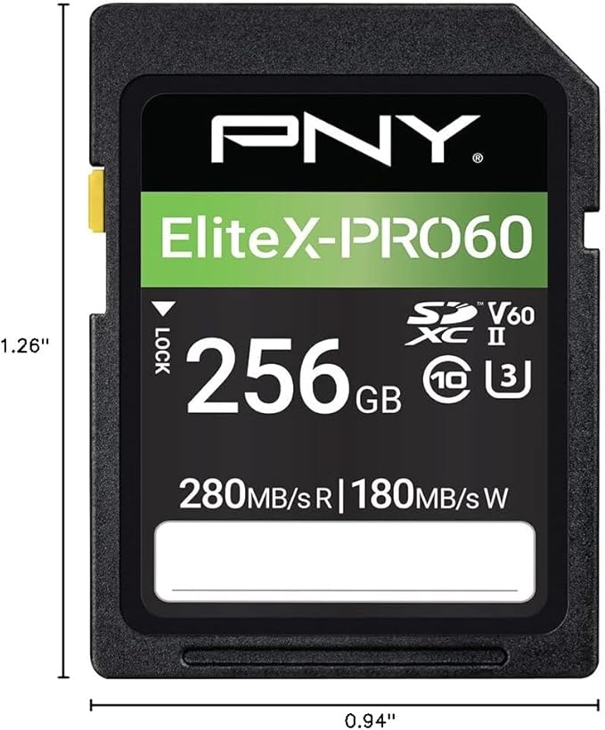 PNY 256GB EliteX-PRO60 UHS-II SDXC Memory Card - R280MB/s W180MB/s, U3, V60, 4K UHD, Full HD, UHS-II for Professional Photographers & Content Creators, DSLR Mirrorless Cameras, Advanced Video Cameras