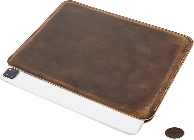 Top Grain Leather 12.9 Tablet Sleeve Slim Protector Vintage Design Fully Handmade Compatible with 12.9 iPad Pro 3/4/5/6 Gen Fits A2233 A2069 A2378 A2379 A2461 A2462 Coffee 12.9 Inch