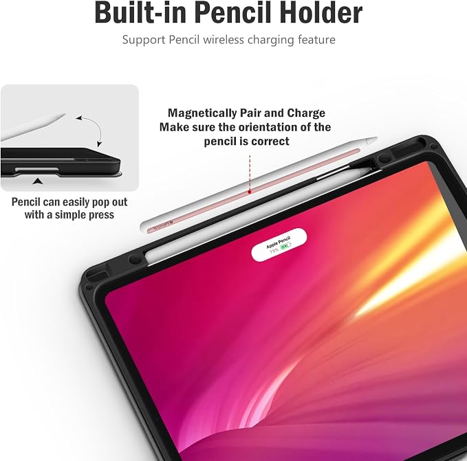 Antbox Case for iPad Pro 12.9'' 6th/5th/4th/3rd Generation Black | Built-in Pencil Holder Auto Sleep/Wake Function PU Leather