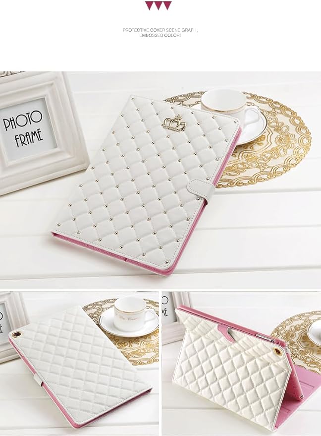 Cute Crown Case for iPad 10th Generation 10.9 Inch 2022 Flip Bling Diamond PU Leather [Smart Auto Sleep/Wake Pencil Holder Stand] Shockproof for Apple iPad 10th Gen 2022 Release (Pink)